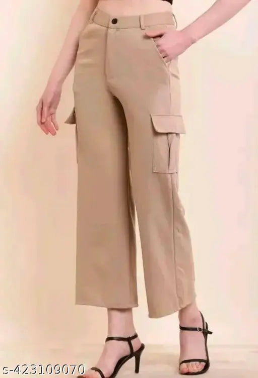 Tan cotton women's side-zip cargo pants