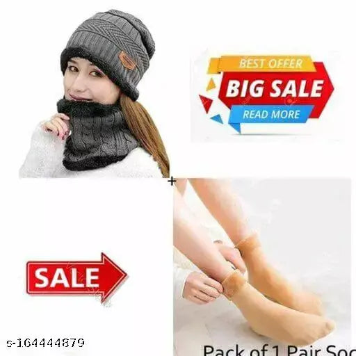 Soft, cozy woolen cap and socks combo for girls