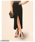 Trendy high-rise midi skirt, navy blue satin fabric, asymmetrical hemline