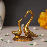 Metal swan pair kissing duck decorative showpiece, 15.5 cm gold, Indian handicraft artifact for home, temple, office decoration