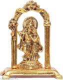 Metal Radha Krishna idol playing flute, 18 cm gold-plated showpiece - Indian ethnic decor