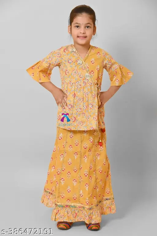 Cotton floral print anarkali lehenga choli for girls, Indian ethnic wear with dupatta, 2-3 years size