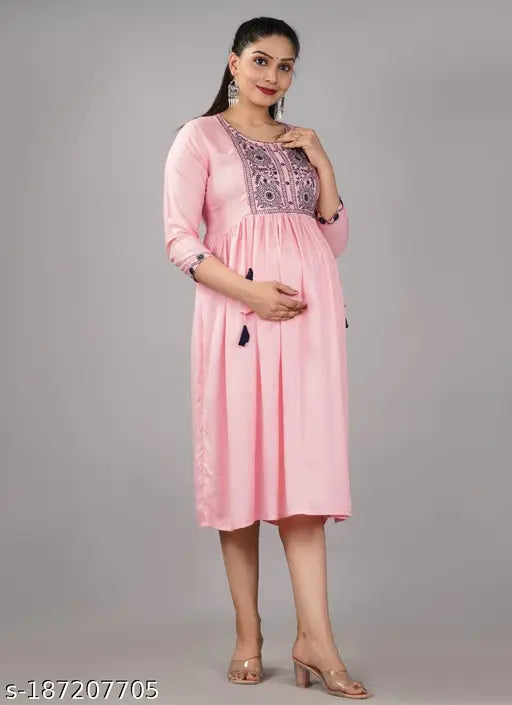 Rayon feeding kurti with embroidery, solid combo, three-quarter sleeves, Indian traditional women's clothing