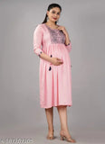 Rayon feeding kurti with embroidery, solid combo, three-quarter sleeves, Indian traditional women's clothing