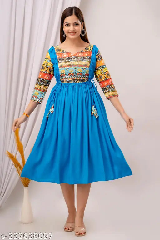 Solid printed viscose rayon 3/4 sleeve maxi gown for women, Panwar brand, India origin
