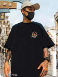 Oversized cotton blend graphic print t-shirt for men, double side round neck, three-quarter sleeves