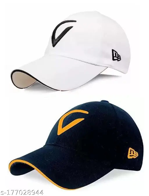Adjustable cotton embroidered baseball caps in self-design, pack of 2 for men and boys, made in India
