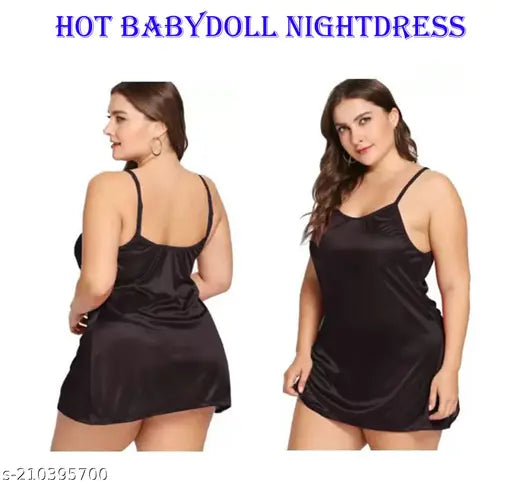 Trendy stylish hot pink baby doll night dress free size 28-36, solid net fabric