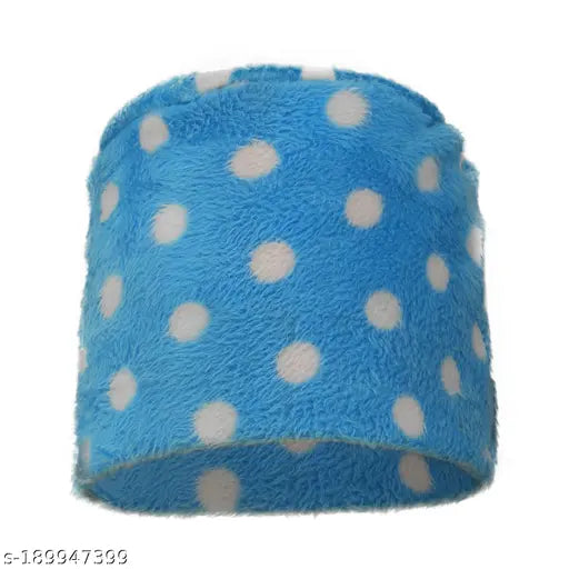 Women's free size sky blue wool cap, winter style, no buttons