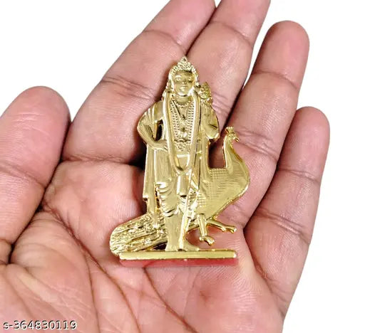 Lord God OM Murugan Muruga Subramania Swamy Skanda Statue Double Sided Same View With Peacock Metal 5 Centimetre Height Small Idol Figure Show Piece For Car Dashboard Pooja Room Study Room Gifting