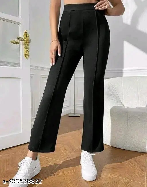 Trendy retro cotton blend solid net trousers for women, fashionable trouser displayed on model, size 28 (waist 28in, length 38in, hip 38in)
