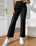 Trendy retro cotton blend solid net trousers for women, fashionable trouser displayed on model, size 28 (waist 28in, length 38in, hip 38in)