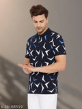 Navy blue wild west all-over printed half-sleeve polo neck cotton T-shirt for men on a hanger