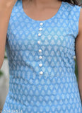 Printed rayon sleeveless pink kurta with white palazzos, stylish and comfortable for any season