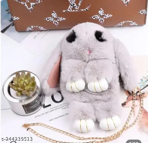 Soft handbag with cross body strap, cute rabbit design, fluffy bunny pattern, girls sling bag, white stuffed animal charm