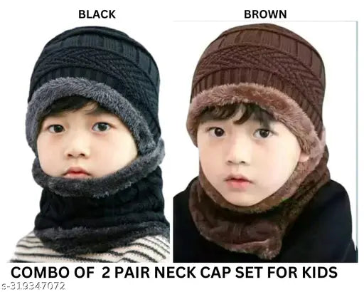 Multicolor woolen Topa set, soft and cozy neckwear with full fur inside for kids (girls & boys), warm and stylish