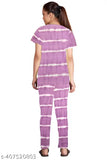 Beautiful tie-dye printed women's night suit set, polycotton top and bottom, short sleeves, dyed/washed pattern
