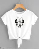 White Lycra short-sleeved top with single Minnie Mouse print, India origin