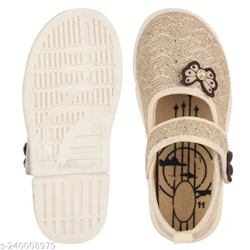 Textured beige textile booties for girls by LEVOT - Comfortable PVC sole with velcro fastening, perfect for fashionable kids aged 21 months to 4 years. Made in India