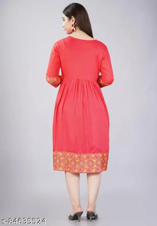 Red embroidered Anarkali kameez with long sleeves