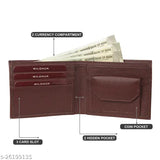Brown PU artificial leather wallet, 7 card slots, compact size for men's accessories, solid pattern, high quality stitching. Made in India
