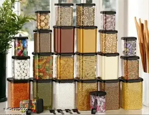 Transparent stackable airtight food-grade plastic canisters, BPA free, 350ml, 650ml, 950ml, and 1400ml for air tight sealing