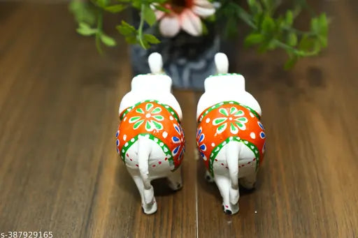 White paper mache handmade elephant figurines set, enhancing living room decor and ideal gift showpiece (2 pack, 7cm tall)