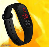 Digital watch with digital display on a black strap