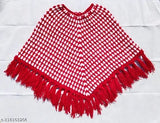 Handmade woolen poncho for baby girl in self-design, long sleeves. Warm and stylish winter accessory from India (0-18 months)