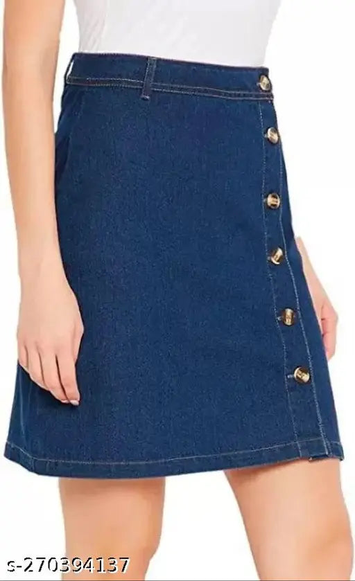 Denim blue short skirt with gold buttons