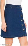 Denim blue short skirt with gold buttons