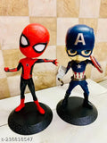 Captain America and Spiderman masked action figures (Special Edition), India-made collectibles for car dashboards, offices, cakes or study tables (Set of 2, Height: 16cm)