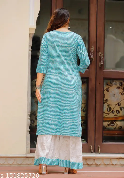 Blue rayon kameez with dupatta set, short sleeves, knee-length