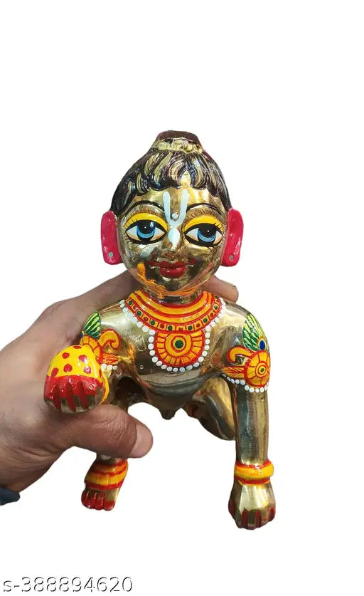 Pure brass Krishna idol, Laddu Gopal size 5, Indian handcrafted religious figurine