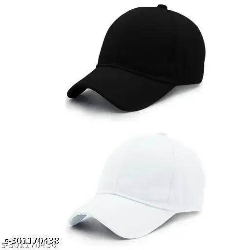 Black cotton baseball cap with white trim, adjustable strap