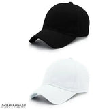 Black cotton baseball cap with white trim, adjustable strap