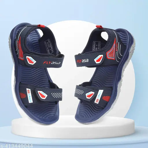 Blue and red Flyasia kids sandal, straps adjustable up to 42cm, suitable for boys and girls aged 5-12 years