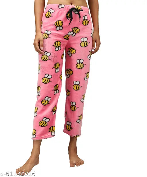 Pink pyjama bottoms with honeycomb pattern, likely cotton, casual style