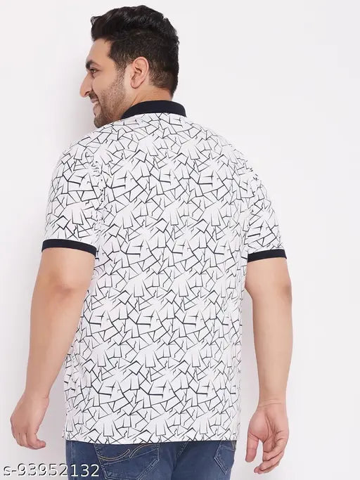 White cotton blend Wild West all-over printed plus size men's t-shirt, stylish half sleeve, round neck, perfect party wear