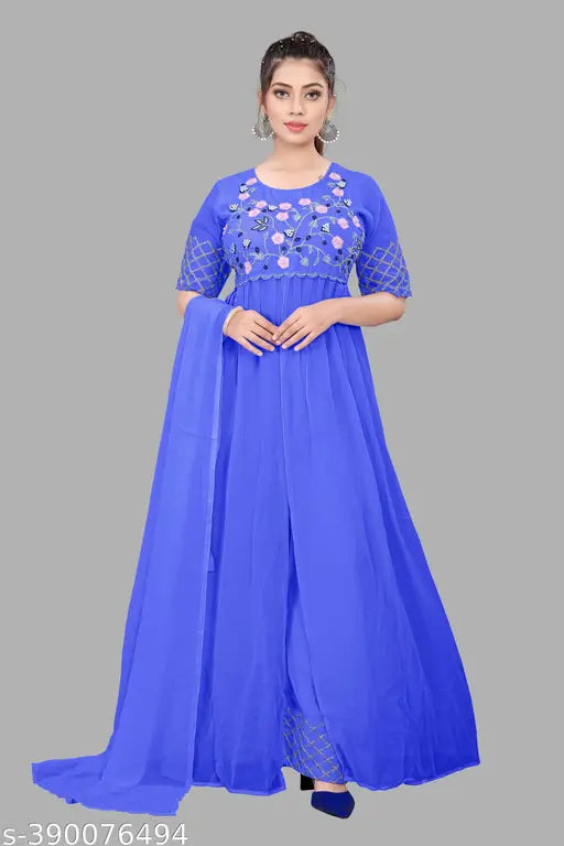 Embroidered and handwork front cut dupatta with georgette fabric in a 3-piece set for elegant bridal gowns