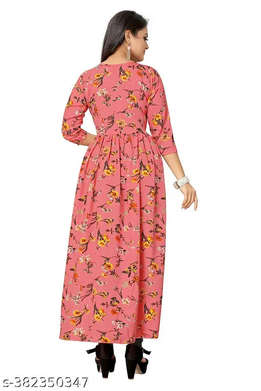 Anarkali crepe kurtis, printed combo three-quarter sleeves, Indian women's fashion