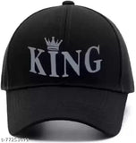 Stylish men's black cotton cap with kingruber print, solid design from India