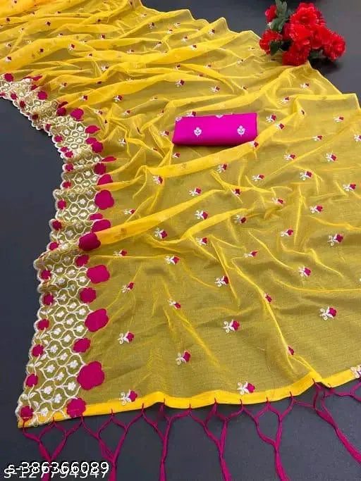 Silicon Fancy Worked Saree, Indian designer heavy net saree with embellished blouse, featuring printed taffeta silk