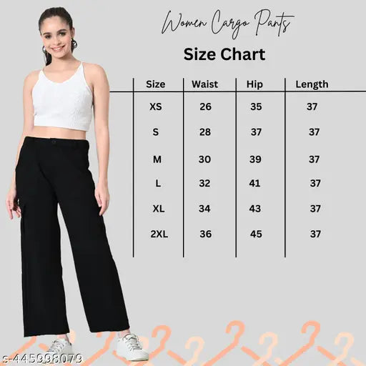 Trendy cotton blend cargo pants for women, girls combo with black waistband, hip length, sizes S to 3X, two pants in the set