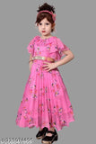 Girls pink cotton blend ethnic gown, short sleeves, printed net, AYUB FASHION, Indian handloom dress for girls aged 4-12 years