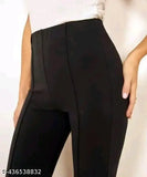 Trendy retro women's cotton blend trousers, solid net, size 28/30/32/34 (waist 28-34in, length 38in, hip 38-44in), made in India