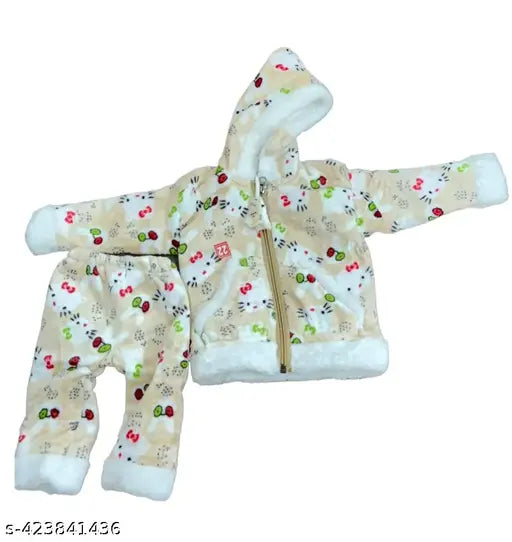 Soft, lightweight baby sweater combo (top, bottom, hoodie) in fur material - 0-24 months, unisex, best for all seasons