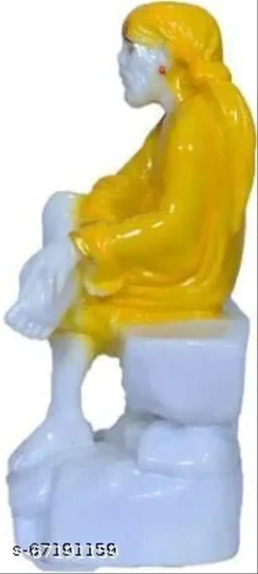 Yellow marble SAI BABA statue decorative showpiece, 15 cm (Home Decor, Office Decor, Temple, Classroom)