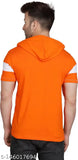 Orange cotton blend hooded half sleeve t-shirt with printed design, ideal for men's casual wear. Cryptic SL0020 ADV ORANGE t-shirt in size S/M/L/XL