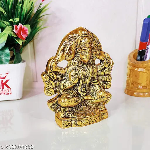 Metal oxide panchmukhi Hanuman ji murti/bajrangwali wall hanging idol for gifting and home decor, 12cm x 11.5cm x 2.5cm (India)